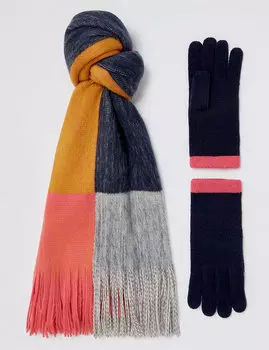 Комплект колор блок: шарф и перчатки