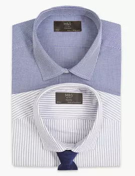 Комплект легких мужских рубашек в полоску и мелкую клетку (2 шт)