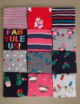 Комплект носков с рождественским принтом (12 пар)