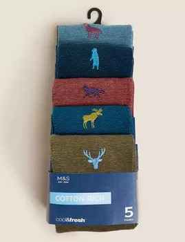 Комплект носков с вышивкой Лесные животные и отделкой Cool &amp; Fresh ™ (5 пар)