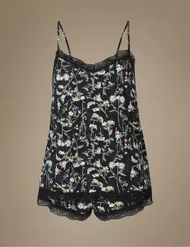Комплект женский кружевной из 2-х предметов: топ на бретельках и шортики с цветочным принтом
