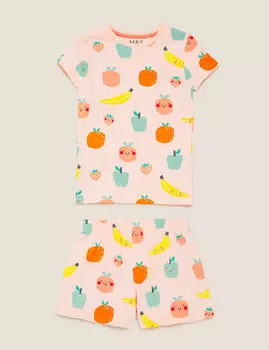 Короткая хлопковая пижама с фруктовым принтом