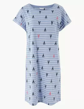 Короткая ночная рубашка в полоску с принтом Лобстеры