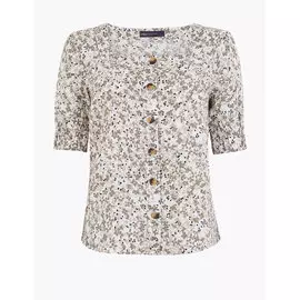 Льняная блузка с цветочным принтом и квадратным вырезом, Marks&amp;Spencer
