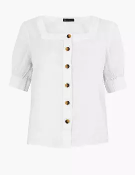 Льняная блузка с коротким рукавом и квадратным вырезом