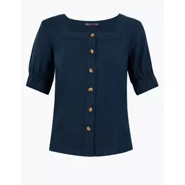 Льняная блузка с коротким рукавом и квадратным вырезом, Marks&amp;Spencer