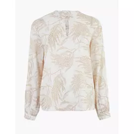 Льняная блузка с лиственным принтом, Marks&amp;Spencer