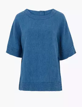 Льняная блузка свободного кроя с коротким рукавом