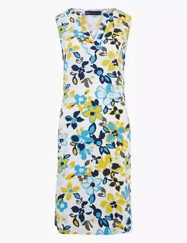 Льняное цельнокройное платье с цветочным принтом