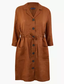 Льняное платье-рубашка с рукавами 3/4