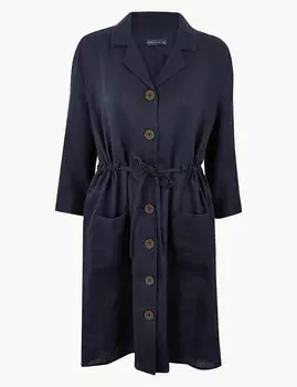 Льняное платье-рубашка с рукавами 3/4