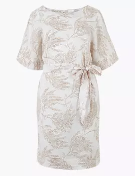 Льняное платье-шифт мини с принтом