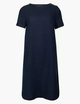 Льняное платье-шифт с короткими рукавами