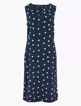 Льняное платье в горошек без рукавов