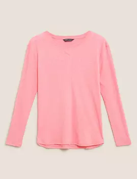 Льняной лонгслив прямого кроя с длинными рукавами и круглым вырезом