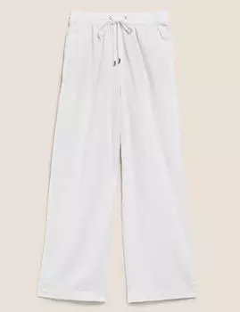 Льняные широкие брюки с кулиской