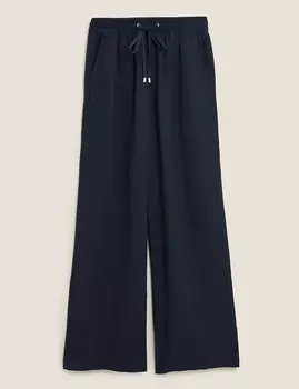 Льняные широкие брюки с кулиской