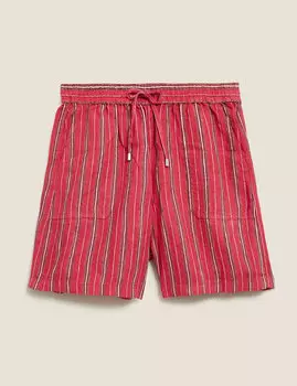 Льняные шорты в полоску с высокой талией