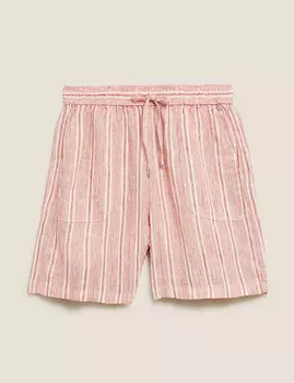 Льняные шорты в полоску с высокой талией