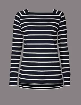 Лонгслив с квадратным вырезом, в полоску