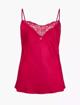 Майка на бретельках с отделкой из шелка и кружева