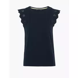 Майка прямого кроя из чистого хлопка с кружевной отделкой, Marks&amp;Spencer