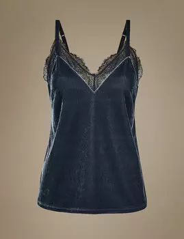 Майка женская бархатная с кружевной отделкой