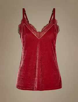 Майка женская бархатная с кружевной отделкой