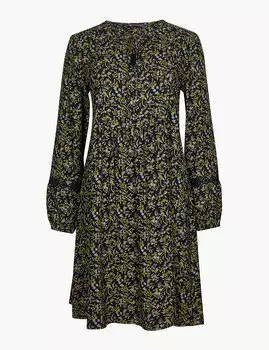 Мини-платье с длинными рукавами и цветочным принтом