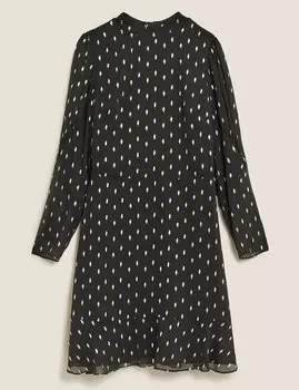 Мини-платье с плиссированной юбкой и пышными рукавами