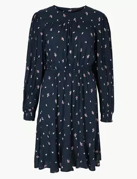 Мини-платье в цветочек с талией