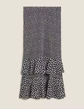 Многоярусная юбка миди с цветочными оборками