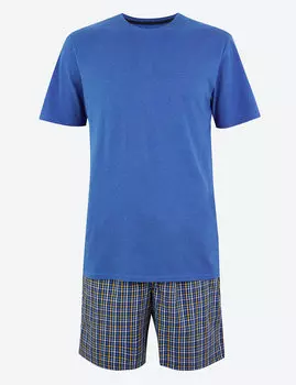 Мужская пижама из 100%-го хлопка: топ и шорты в клетку