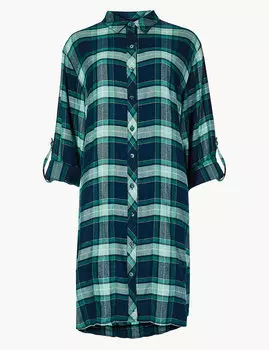 Ночная рубашка с длинным рукавом, в клетку