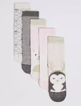 Носки Freshfeet™ с принтом "Пингвин" для девочки 1-14 лет (5 пар)