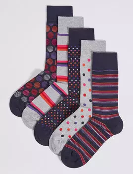 Носки мужские с принтом "Горохи, горошки, полоски" и технологией Cool &amp; Freshfeet™ (5 пар)