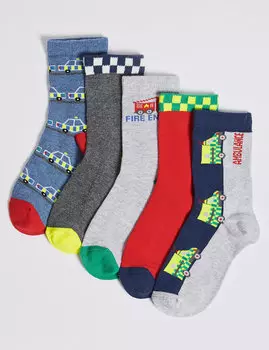 Носки с принтом Транспорт, набор 5 пар (1-6 лет)