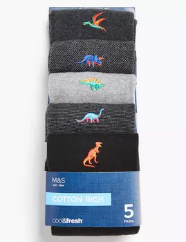 Носки с вышивкой "динозавры" и отделкой Cool &amp; Fresh™ (5 пар)