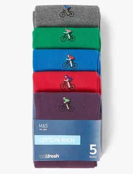 Носки с вышивкой "велосипедисты" и обработкой Cool &amp; Fresh™ (5 пар)