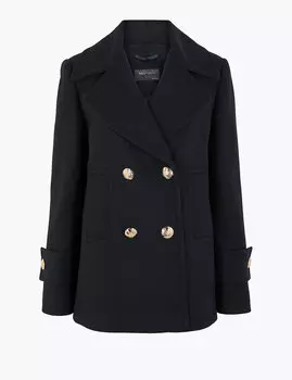 Пальто с добавлением шерсти декорировано золотыми пуговицами