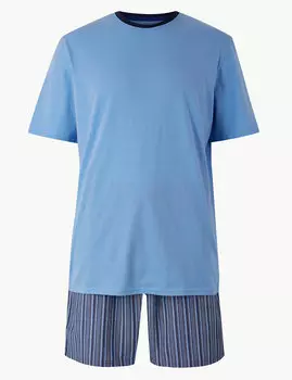 Пижама мужская из 100%-го хлопка: футболка и шорты в полоску