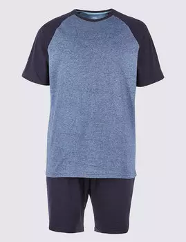 Пижама мужская из 100% хлопка: шорты однотонные и футболка с коротким рукавом