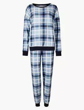 Пижамные набор с длинными рукавами, в клеточку