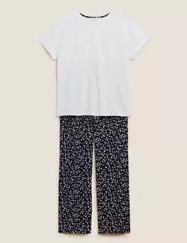 Пижамный комплект из чистого хлопка с цветочным принтом