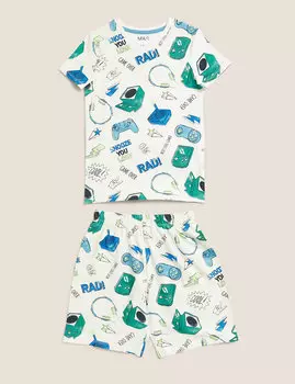 Пижамный комплект из чистого хлопка с игровым принтом