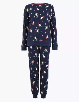 Пижамный комплект из чистого хлопка с принтом "пингвины"