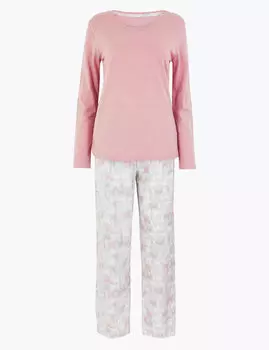 Пижамный комплект с технологией StayNEW: футболка с длинным рукавом и брюки с принтом "медведь"