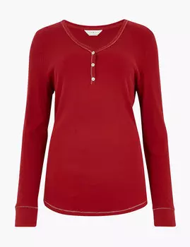 Пижамный топ из чистого хлопка с планкой на пуговицах