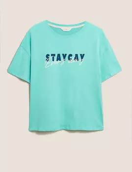 Пижамный топ из хлопка с надписью Staycay