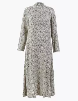 Платье А-силуэта миди с анималистическим принтом